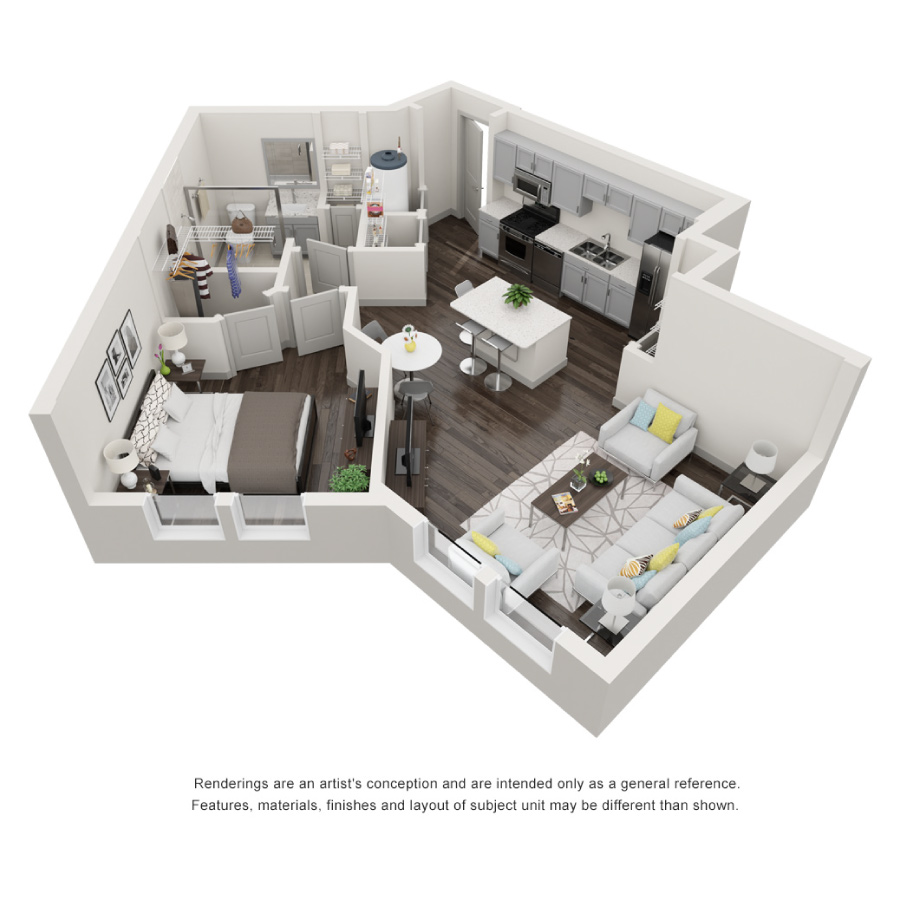 Rendering of the The Hammock floor plan with 1 bedroom[s] and 1 bathroom[s] at Decorum